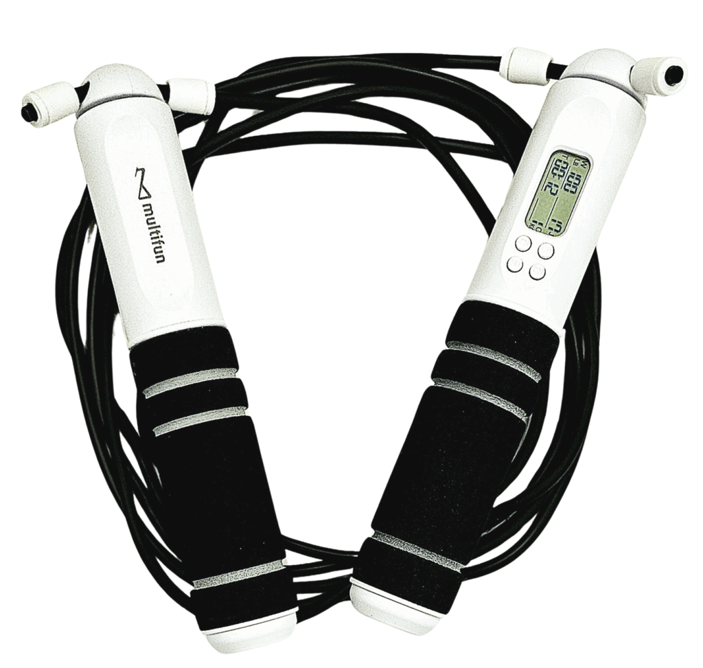 multifun digital jump rope with LCD counter on white background