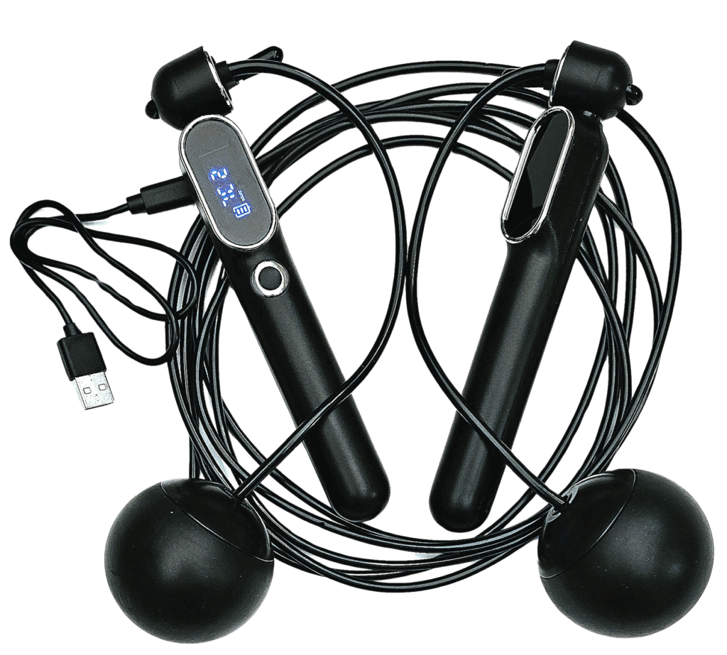 ATHSPO cordless jump rope with with counter and weighted handles on white background